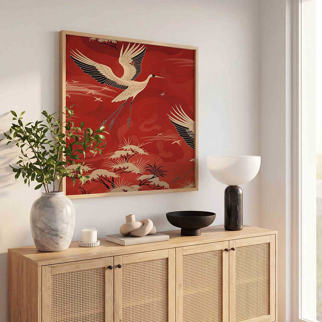 Vliegende kraanvogel – dierenillustratie als vierkante poster