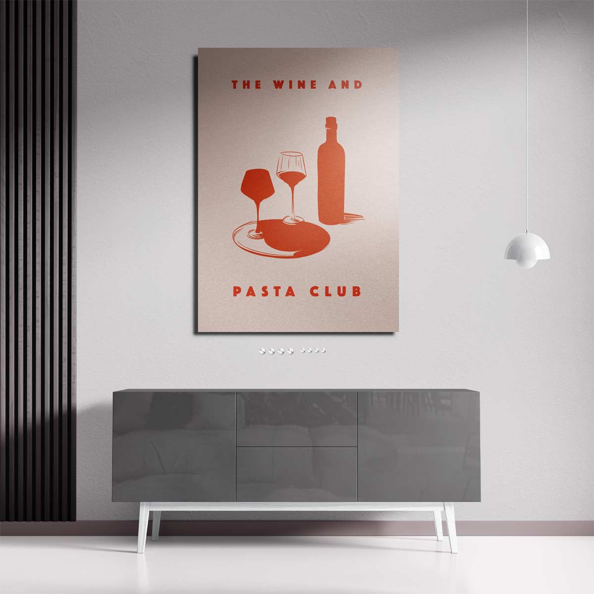 Wijn en Pasta Illustratie – staande wandkunst voor woonkamer of interieur