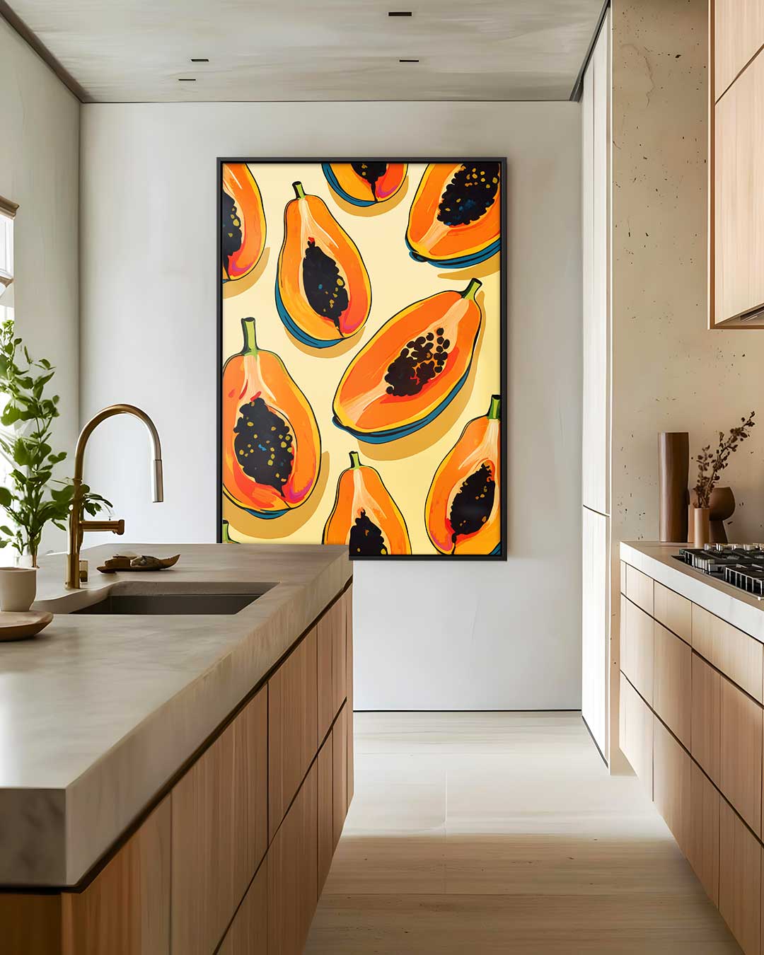 Tropische Papaya Print – staand kunstwerk voor modern interieur