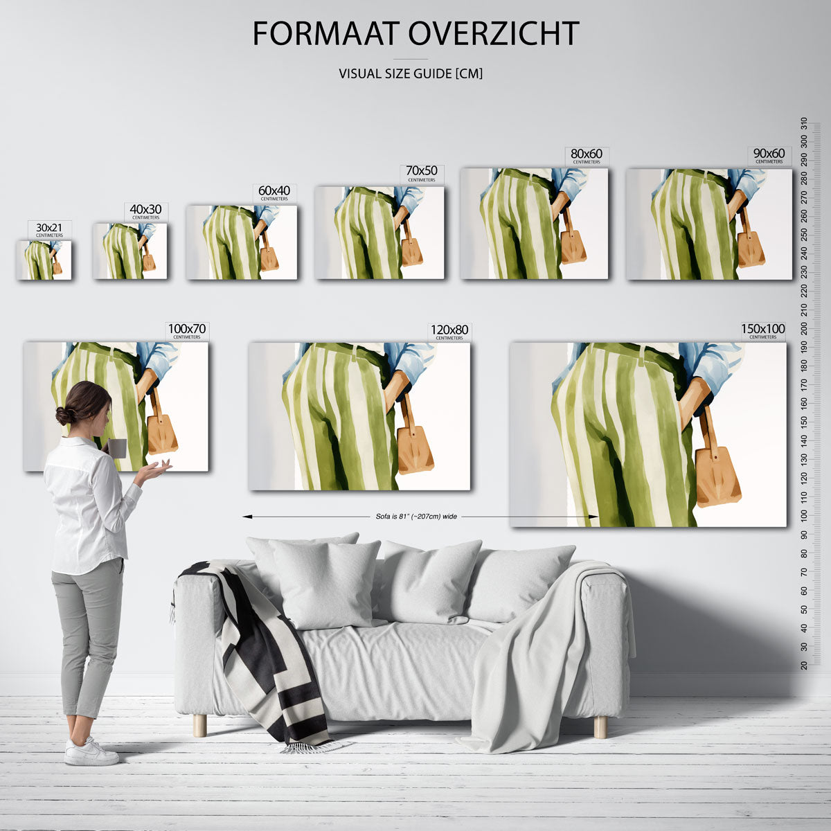 Gestreepte broek en tas – landscape muurposter met eigentijdse illustratie