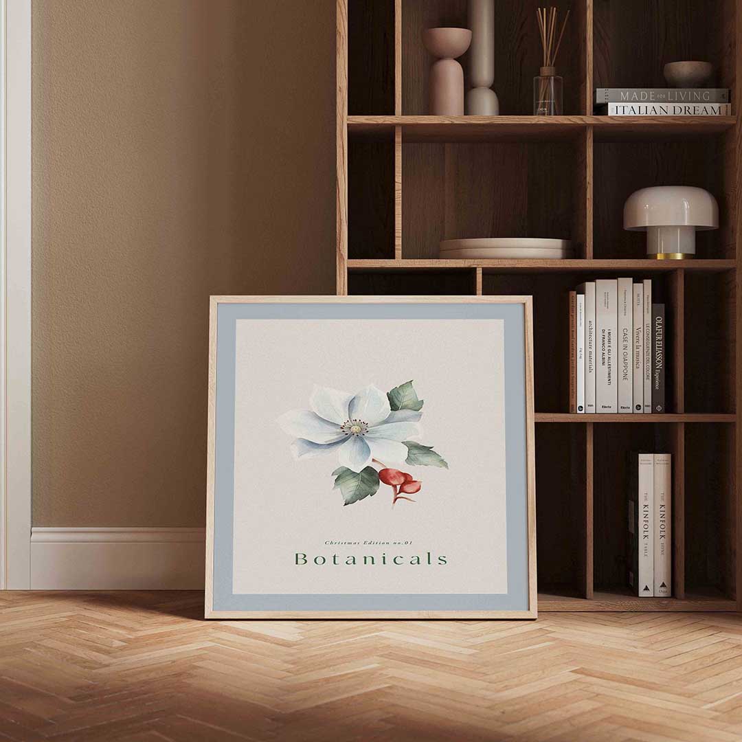 Bloem en bladeren – kerstposter in vierkant formaat