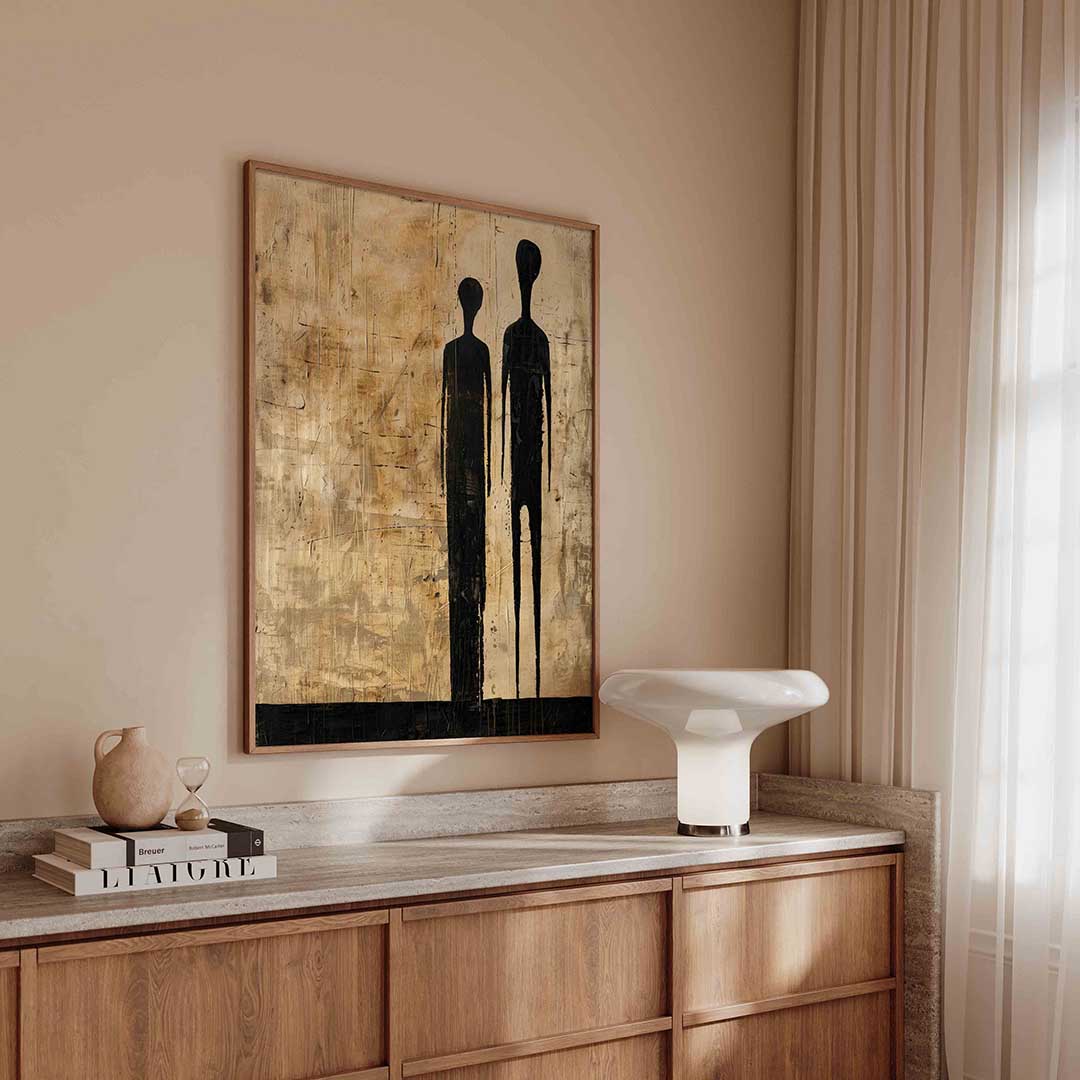 Twee zwarte figuren – abstracte poster in staand formaat
