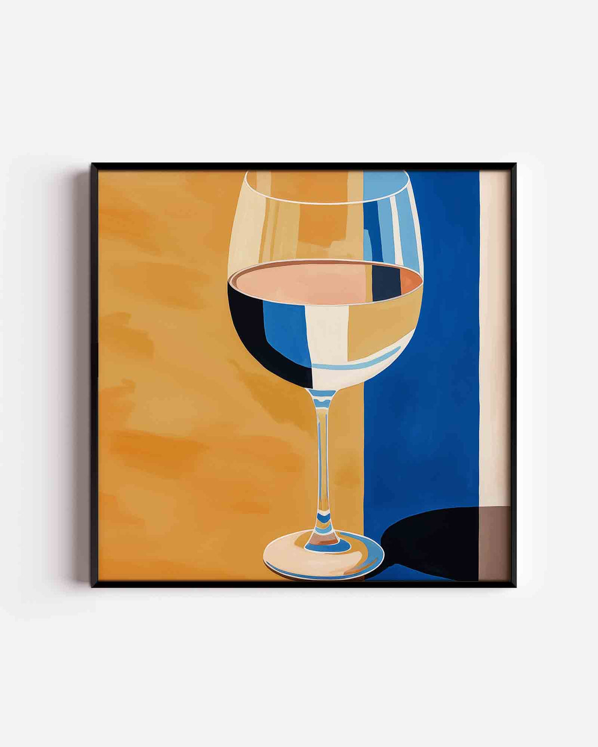 Wijnglas met blauwe achtergrond – keuken vierkante poster als wanddecoratie