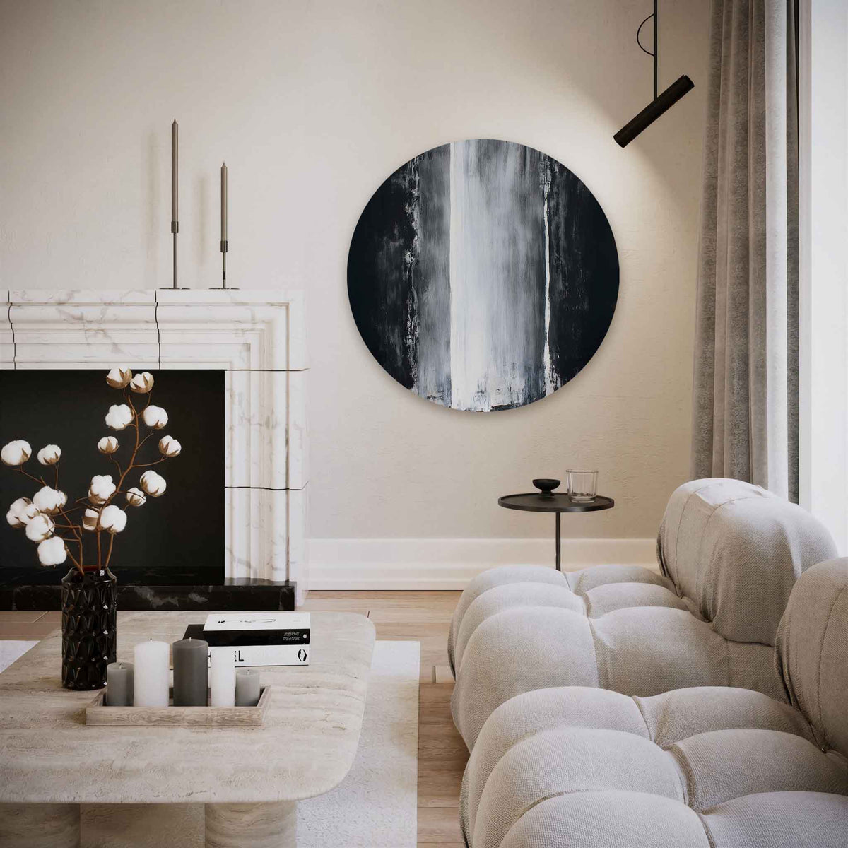 Zwart wit abstracte – abstracte muurcirkel als ronde wanddecoratie