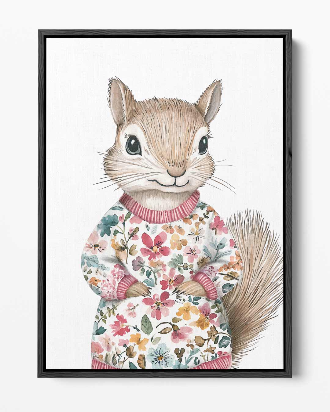 Bloemrijke Eekhoorn Schilderij – portret kunstwerk als wanddecoratie