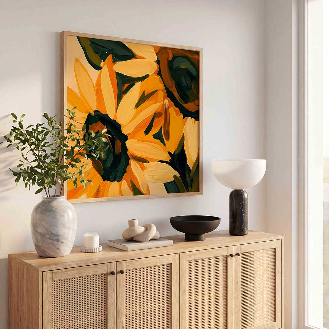 Zonnebloemen – illustratie poster in vierkant formaat
