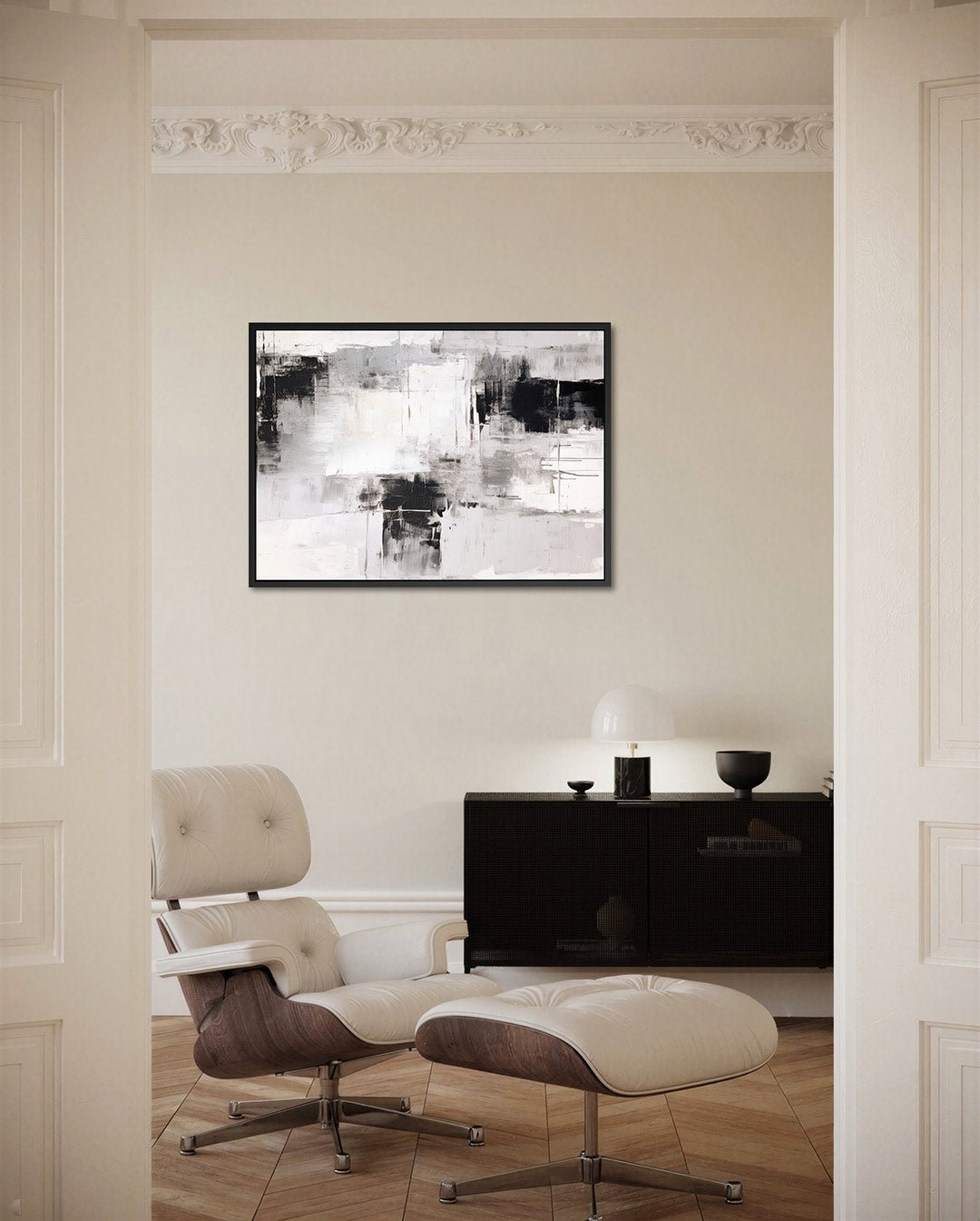 Monochrome compositie – liggende wanddecoratie