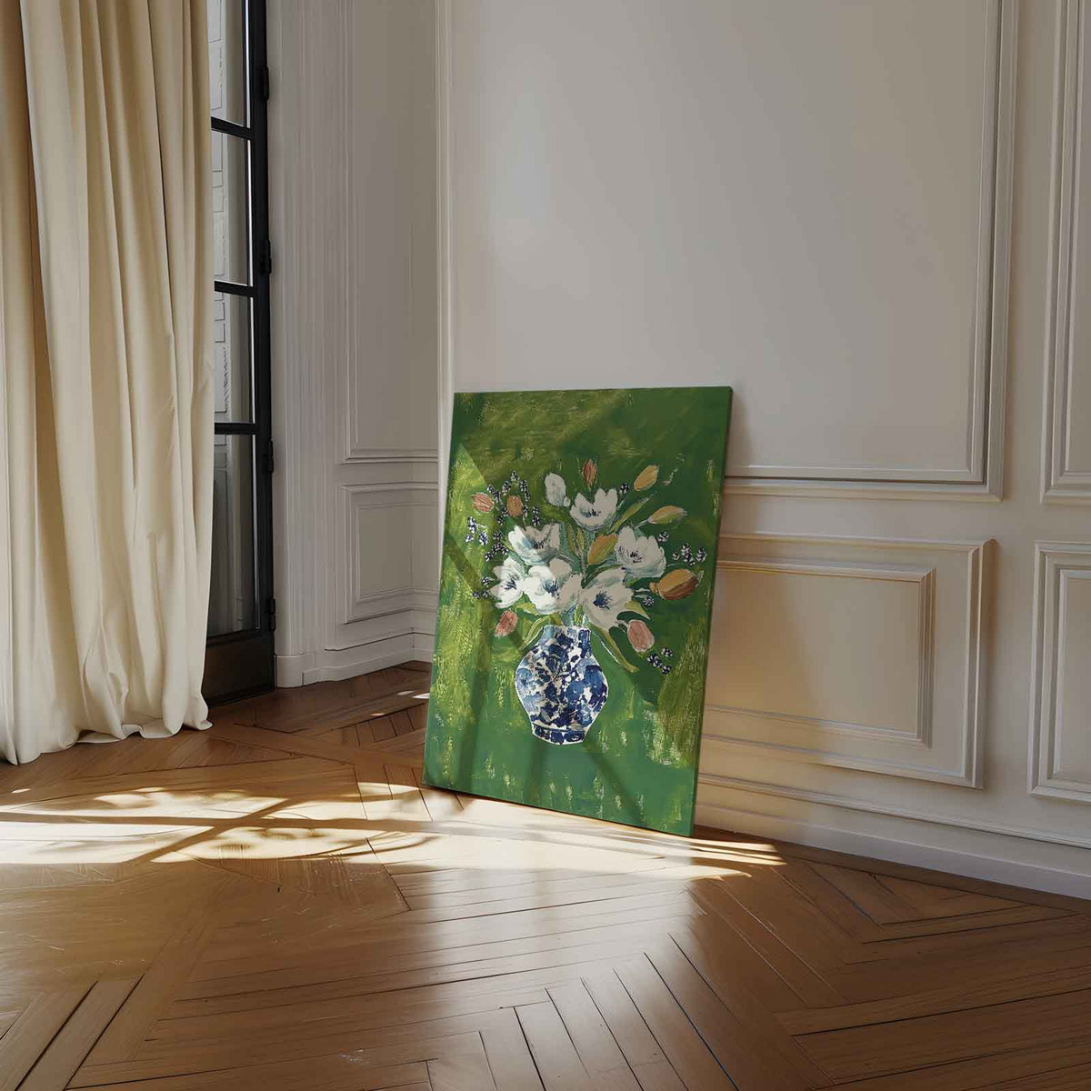 Bloemenpracht in Blauwe Vaas – portret kunstwerk als wanddecoratie, afbeelding 14