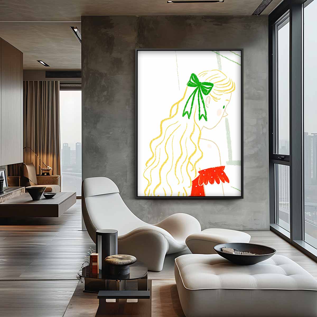 Meisje met Groene Strik – canvas wanddecoratie in portret formaat