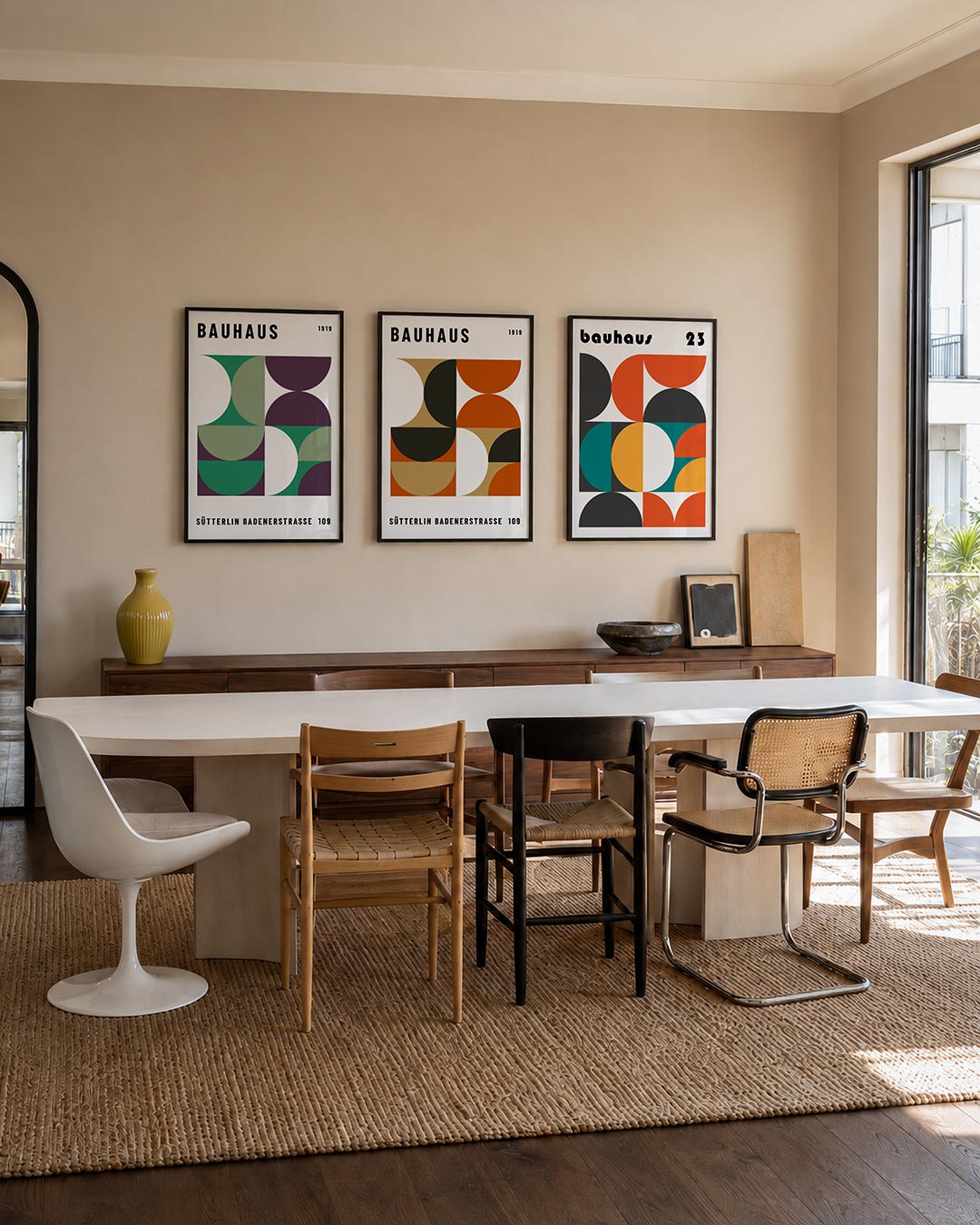 Vormen en vlakken driedelige posterset – deze posterset in drie delen toont een speelse combinatie van halve cirkels en