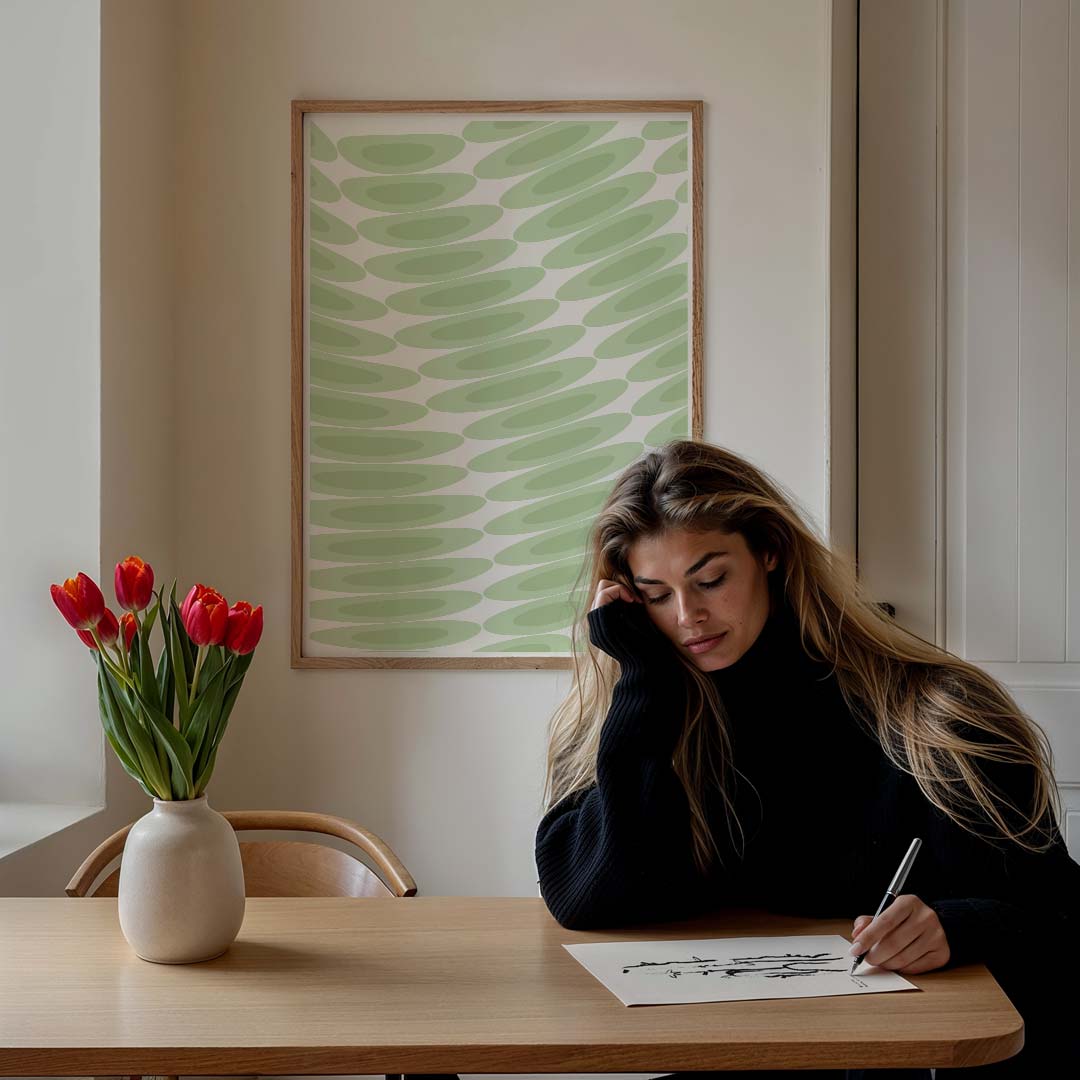 Vrolijke Groene Patroonposter – staande muurposter voor een modern interieur