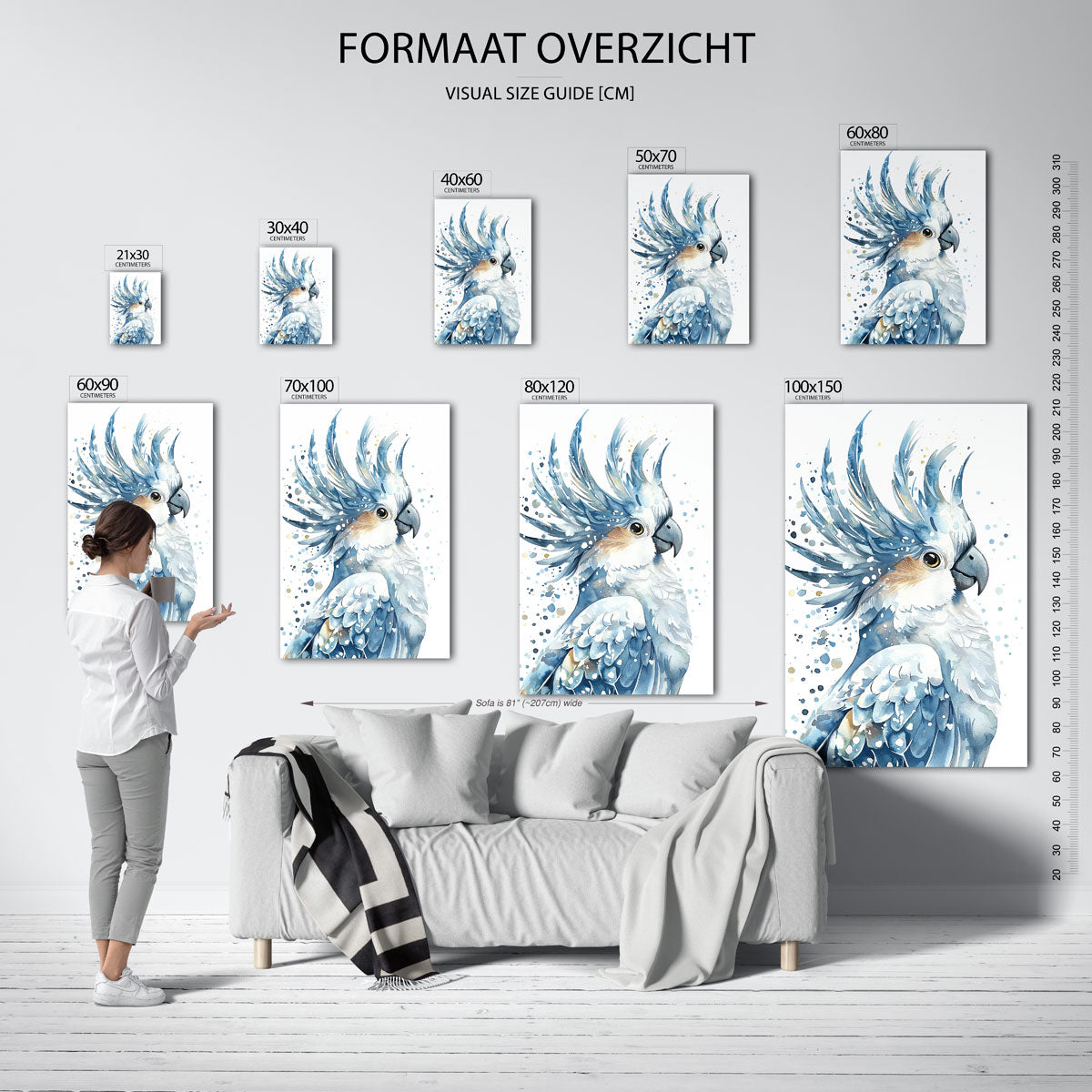 Papegaai in blauw – staande muurposter met dierenthema