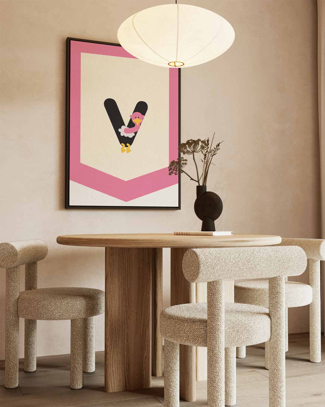 Letterkunst met Struisvogel – kunstwerk met zwarte baklijst