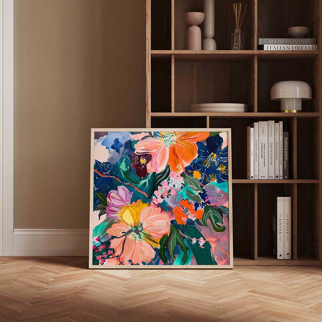 Bloemenexplosie – kleurrijke vierkante wanddecoratie van WallArtistic