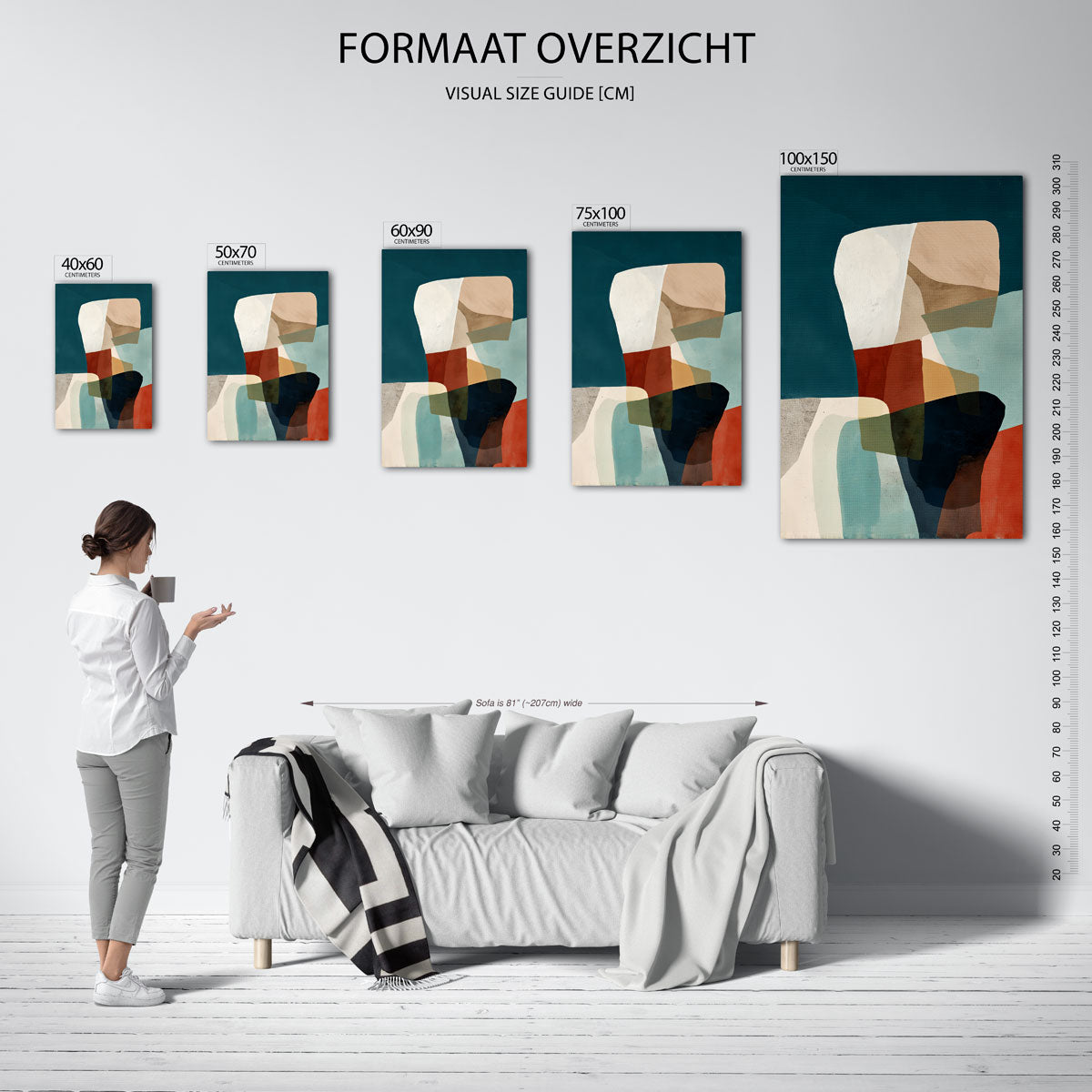 Vormenspel met kleuren – staand wanddecoratie kunstwerk