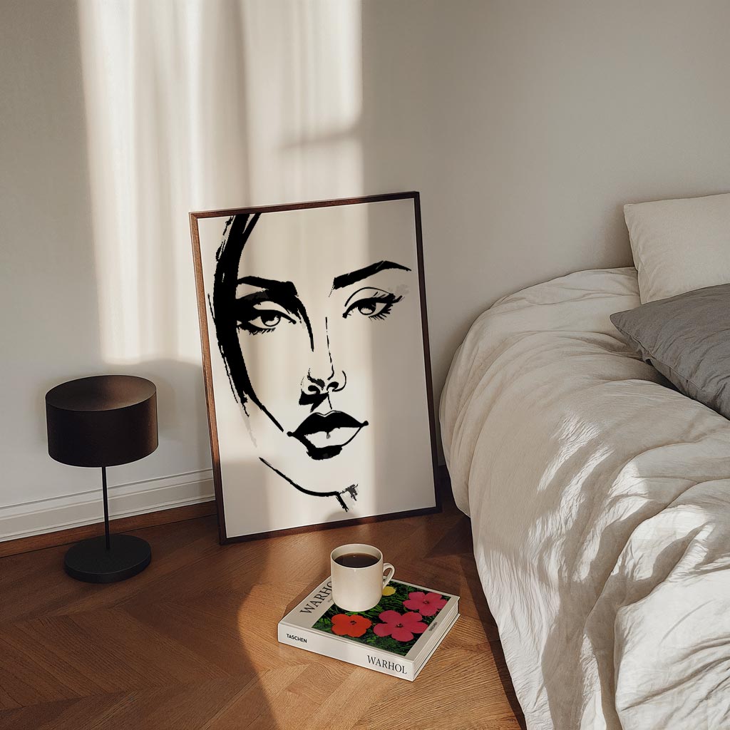 Minimalistische Gezichtsillustratie – staande Popart wanddecoratie van WallArtistic