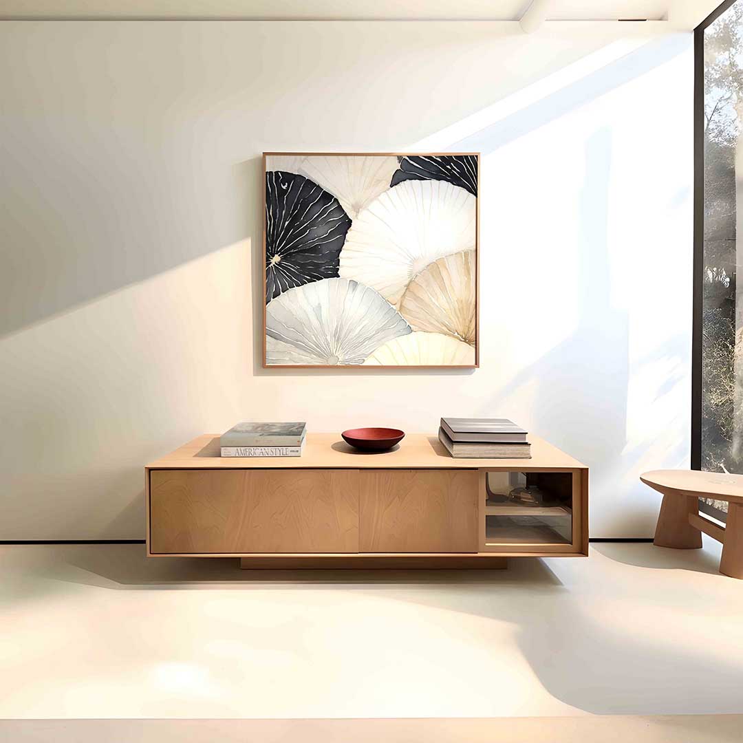 Abstracte schelpen – vierkante zachte abstracte wanddecoratie van WallArtistic