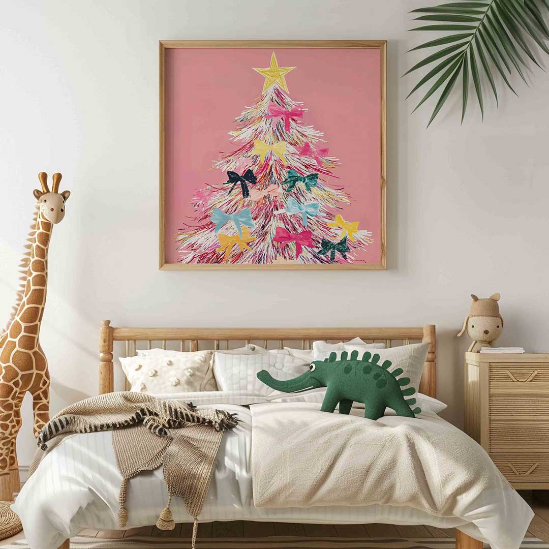 Kerstboom met strikken – vierkante kinderkamer wanddecoratie van WallArtistic