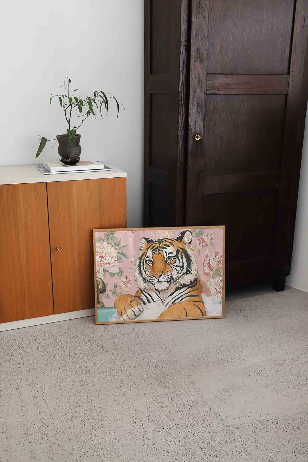 Tijger in bad – dierenillustratie als landscape poster