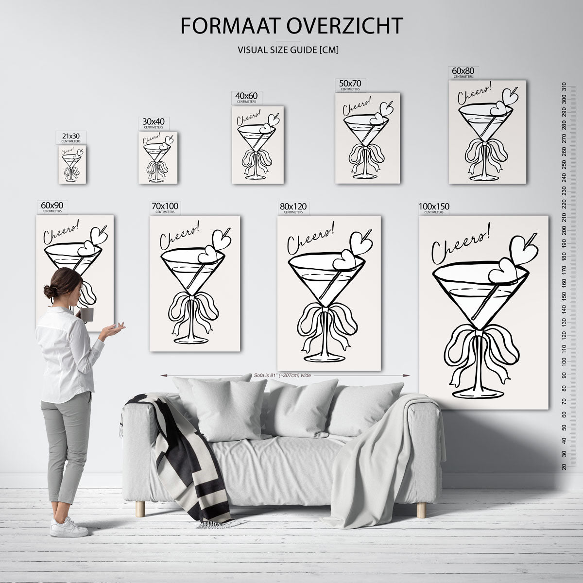 Cheers cocktailglas – staande muurposter in Pop Art stijl