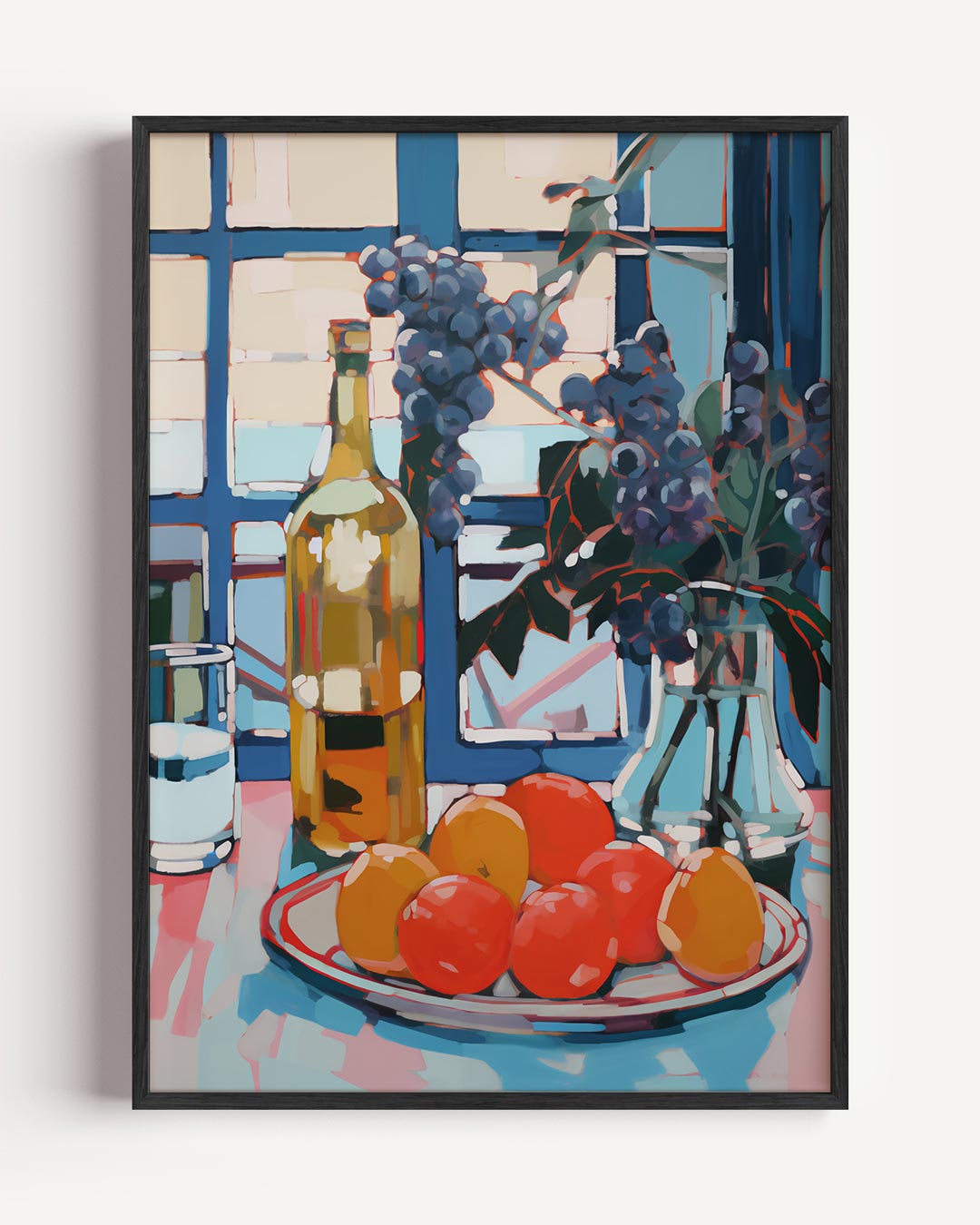 Kleurrijke Stilleven Poster met Fruit en Flessen – keuken portret poster als wanddecoratie