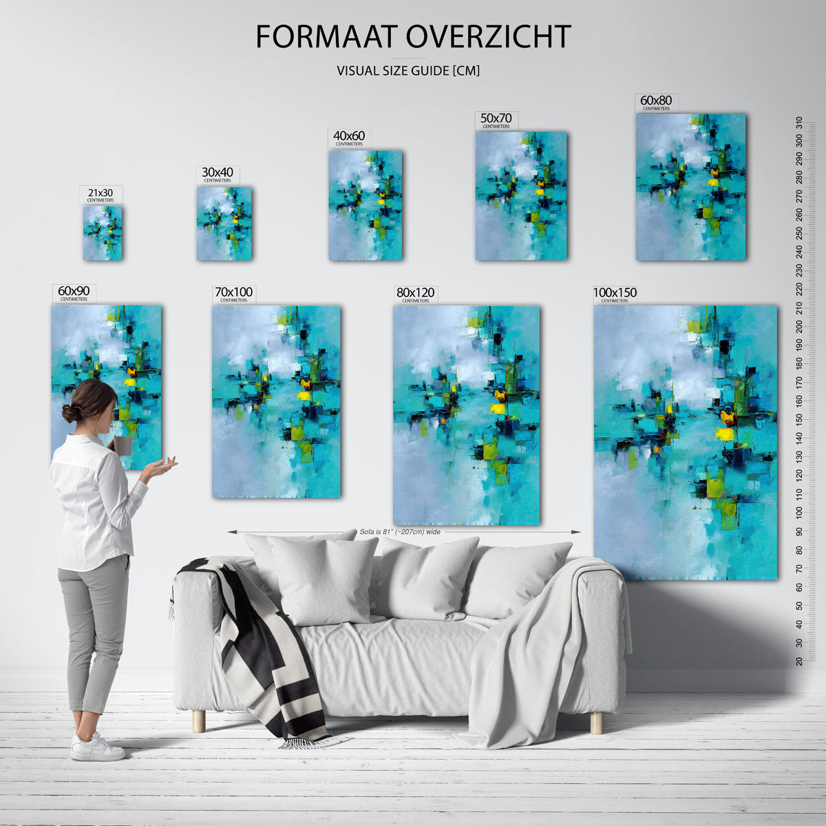 Abstracte blauwe compositie – staande muurposter met abstracte vormen