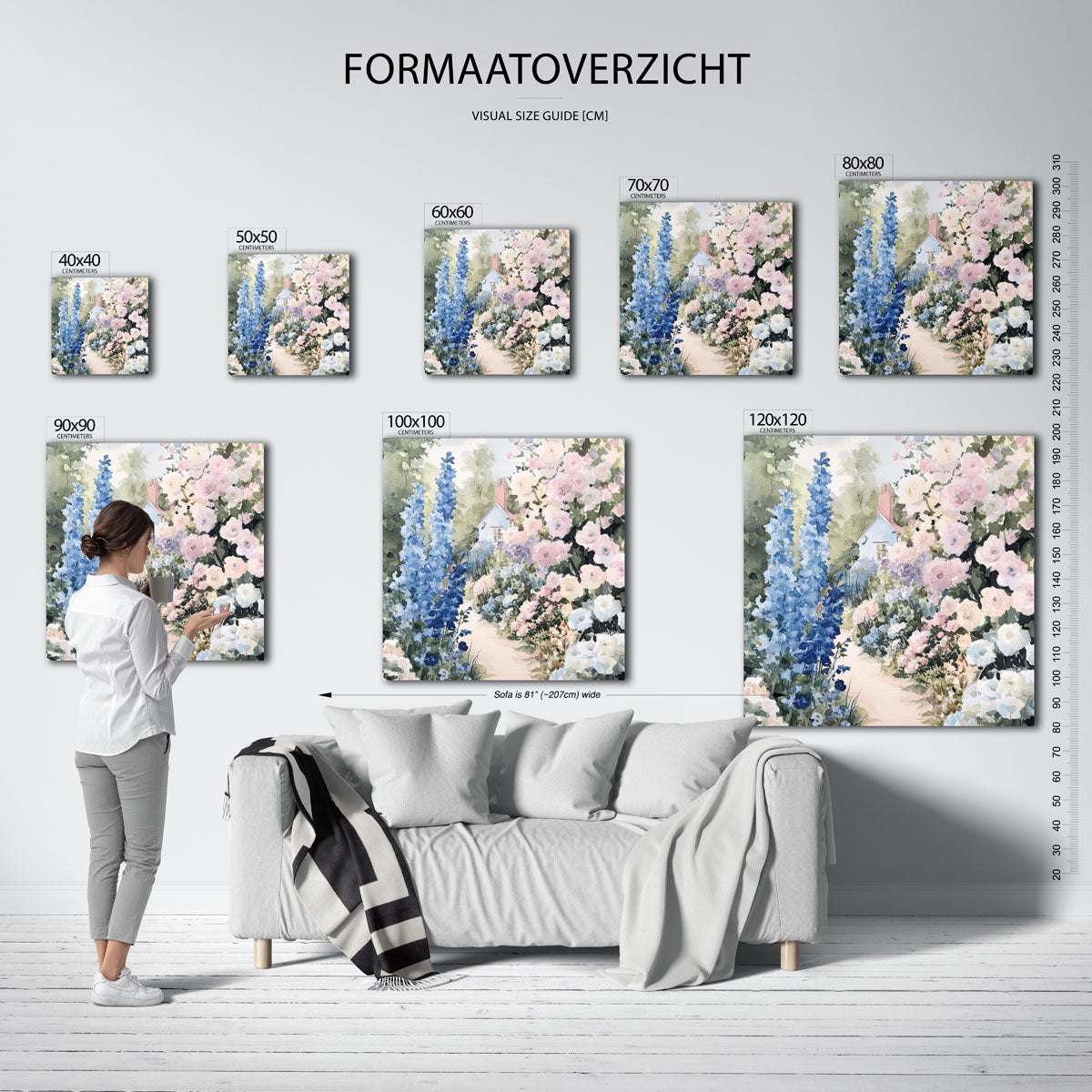 Bloementuin en huisje – vierkante muurposter voor de kinderkamer