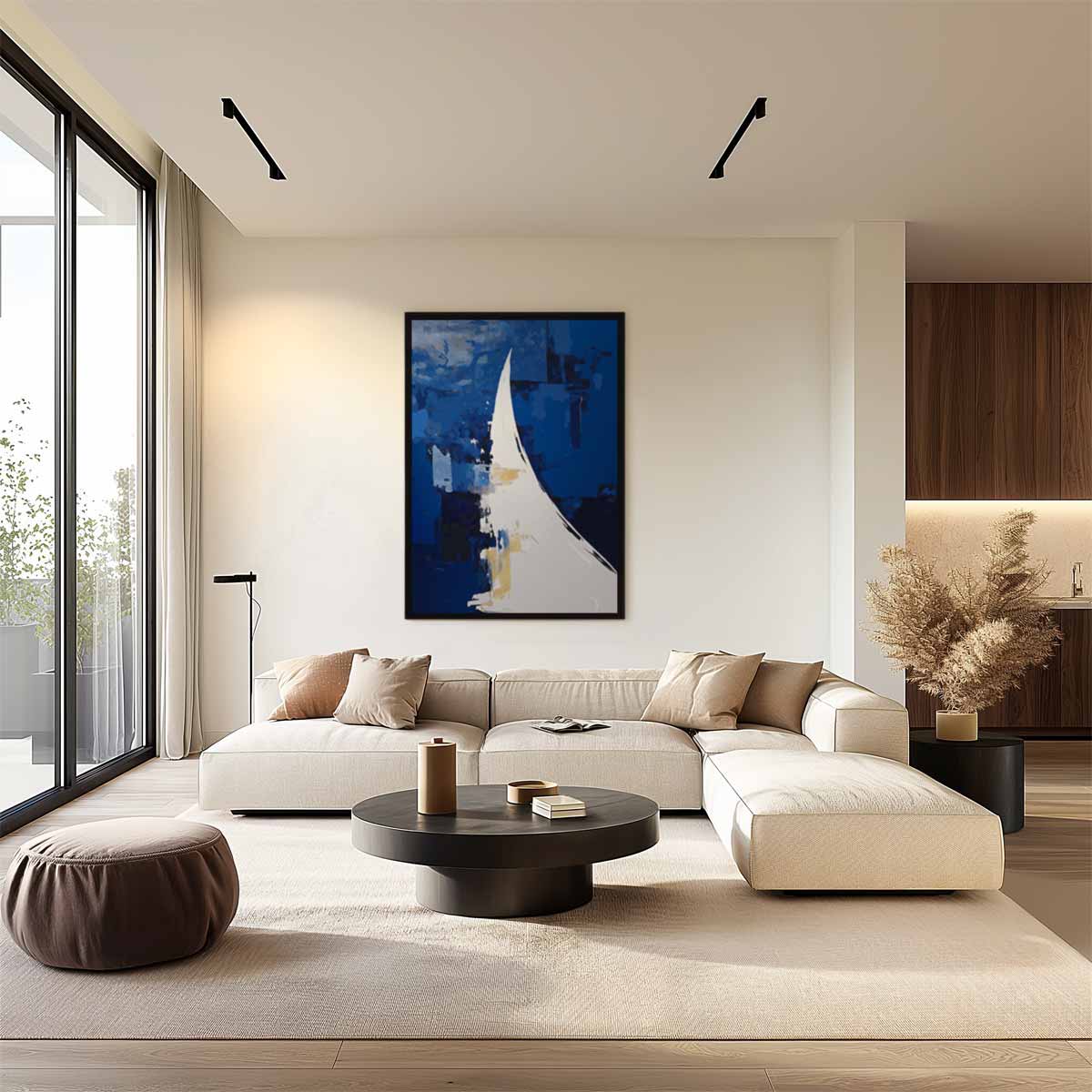 Blauwe Abstracte Golf – plexiglas wanddecoratie in portret formaat