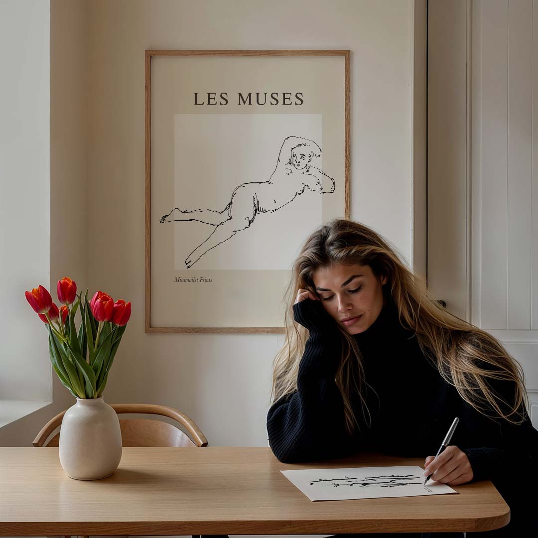 Minimalistische Muses – lijntekening poster in staand formaat
