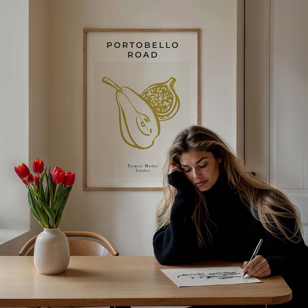 Elegante Portobello Road – culinaire wandkunst als portret poster