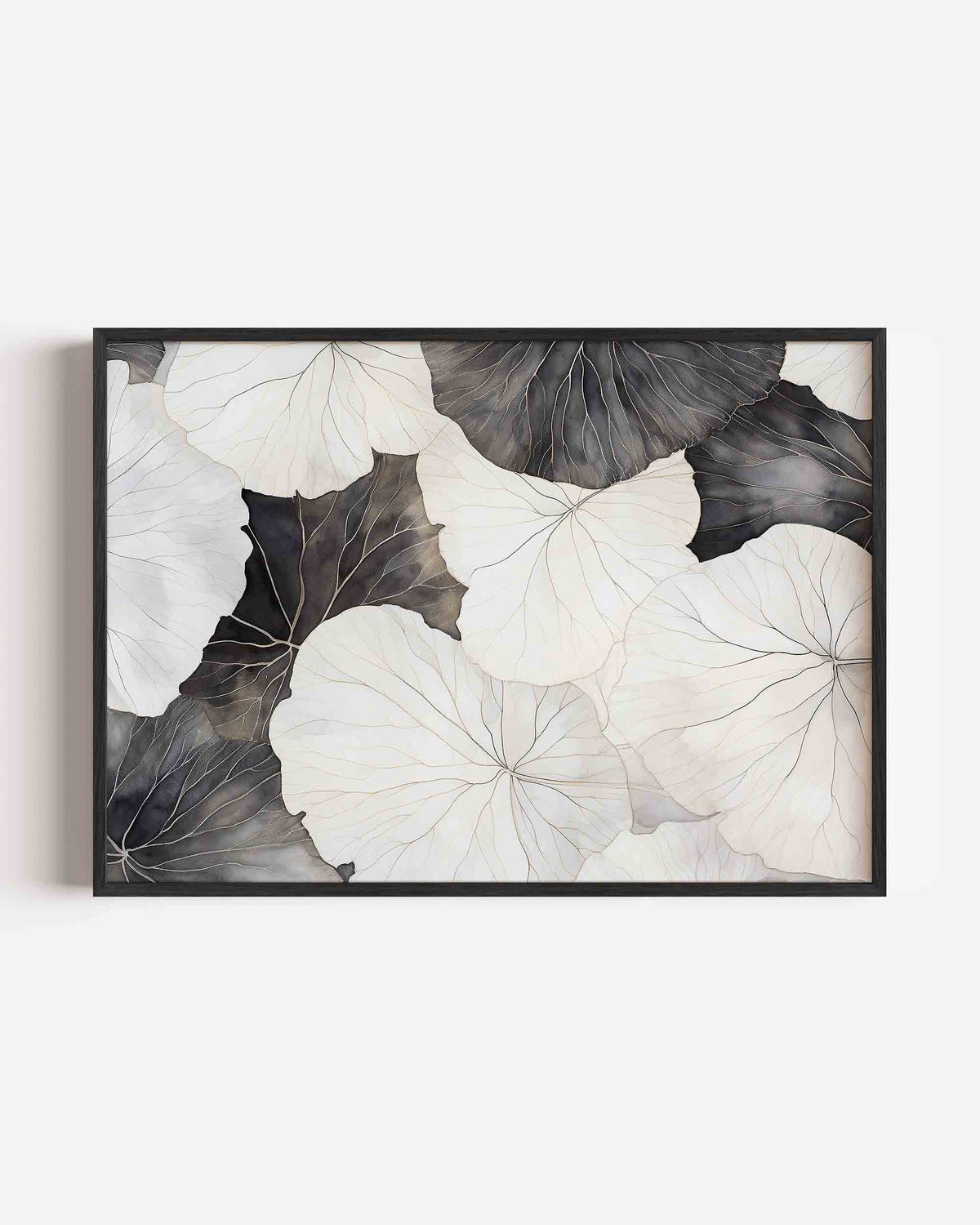 Bladeren in zwart wit – abstracte landscape poster als wanddecoratie
