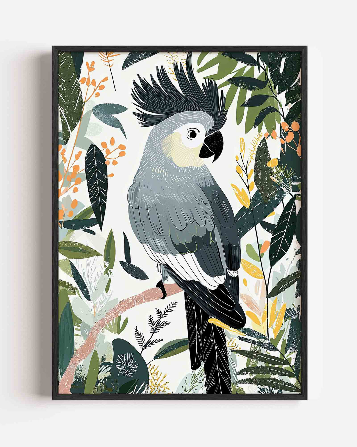 Papegaai en bladeren – dieren portret poster als wanddecoratie