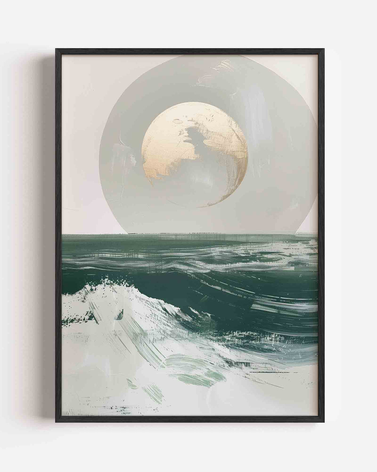 Maan boven oceaan – abstracte textuur portret poster als wanddecoratie