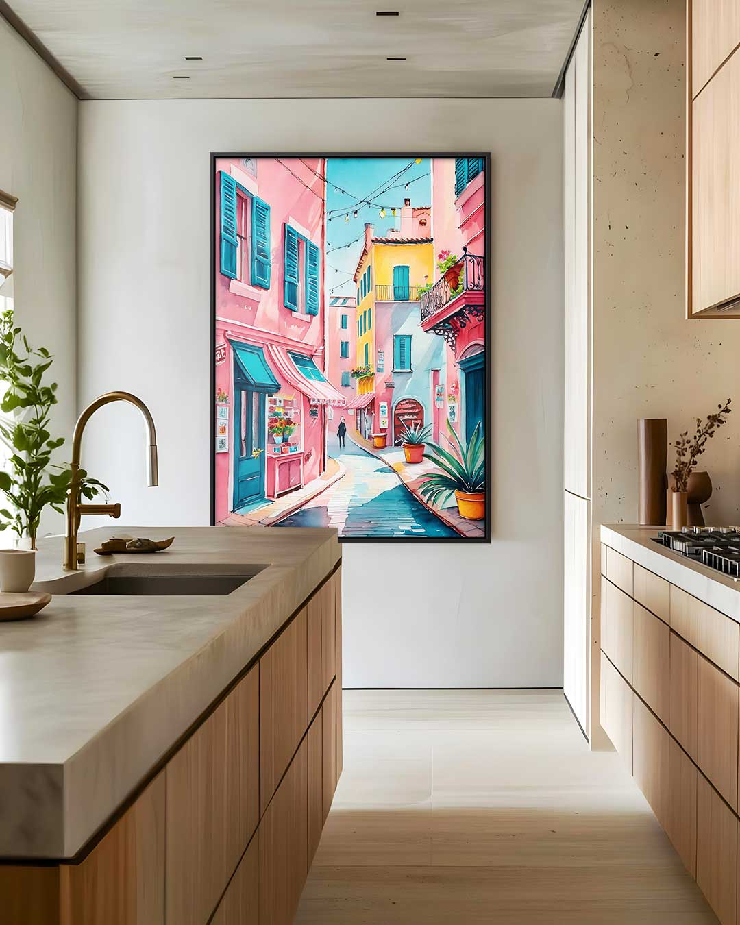 Kleurrijke Straat in Zuid-Europa – modern portret kunstwerk van WallArtistic