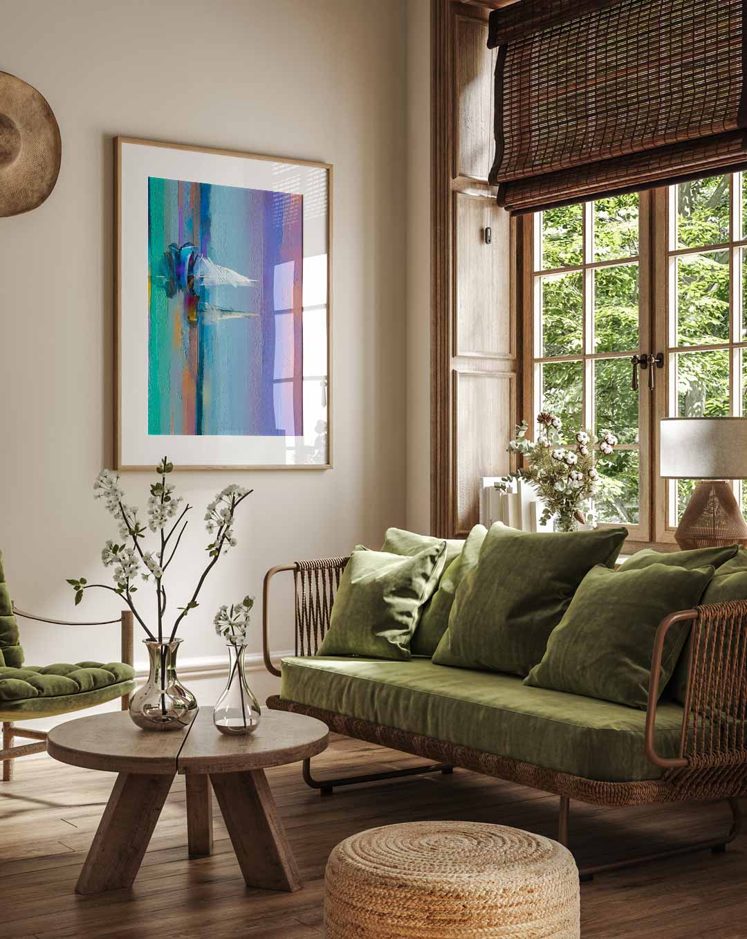 Abstracte Zeilboot – staande muurposter met Popart uitstraling