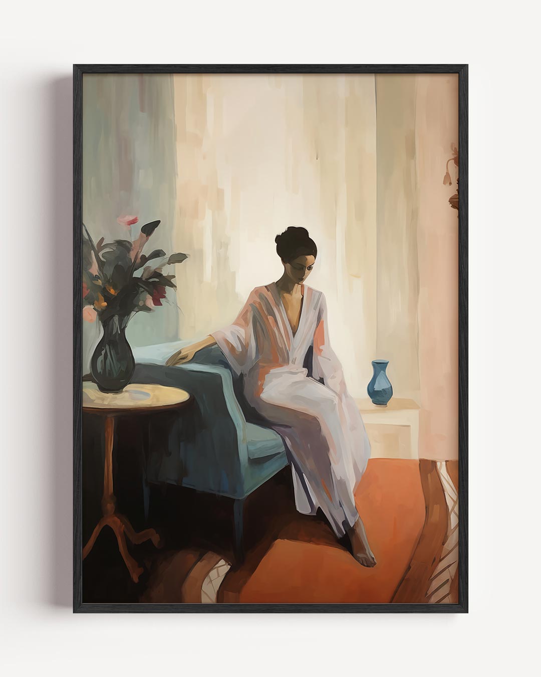 Stijlvolle vrouw in rustige ruimte – vrouwelijk portret poster als wanddecoratie