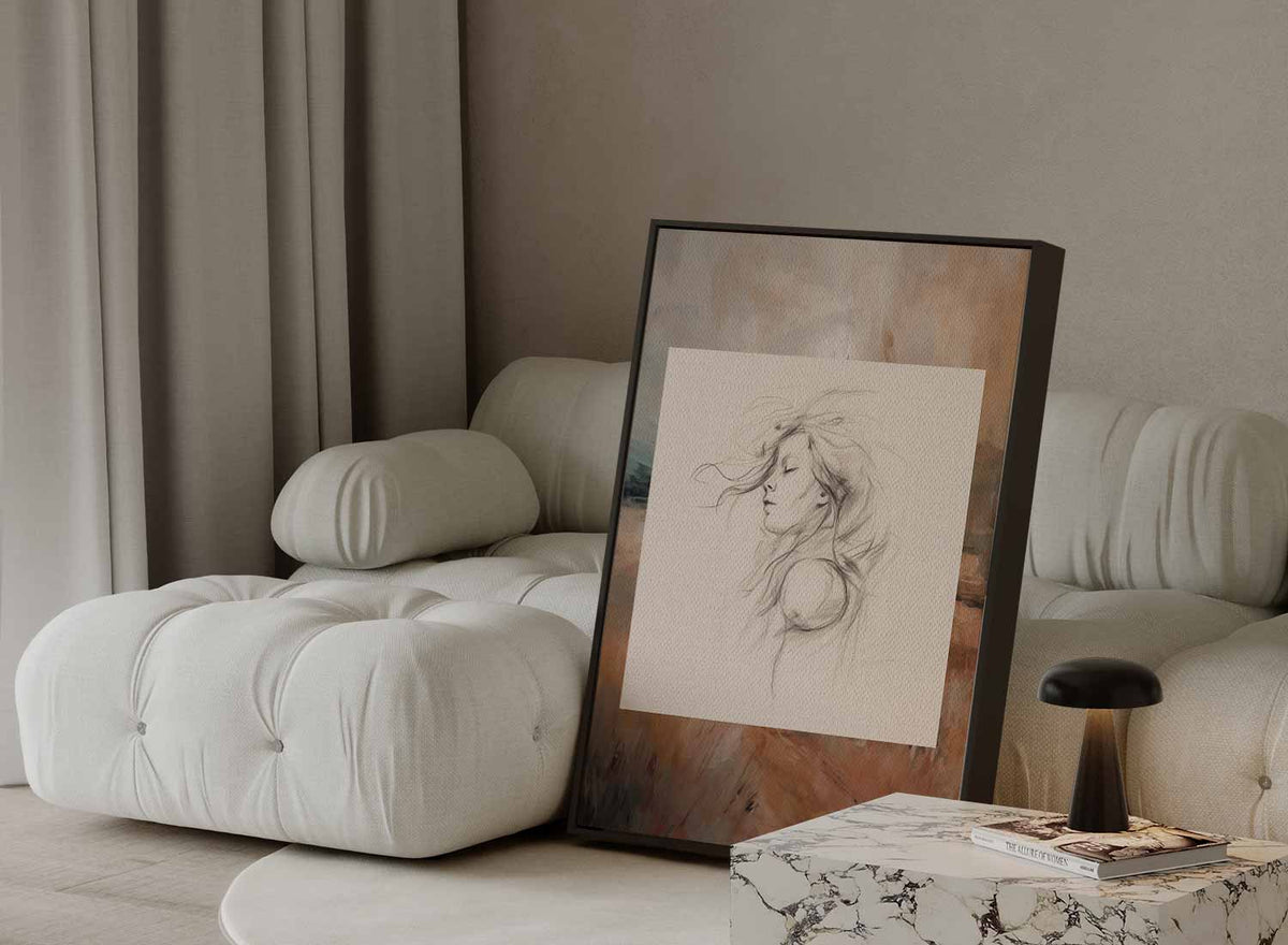 Dromerig Portret – staande wandkunst voor woonkamer of interieur
