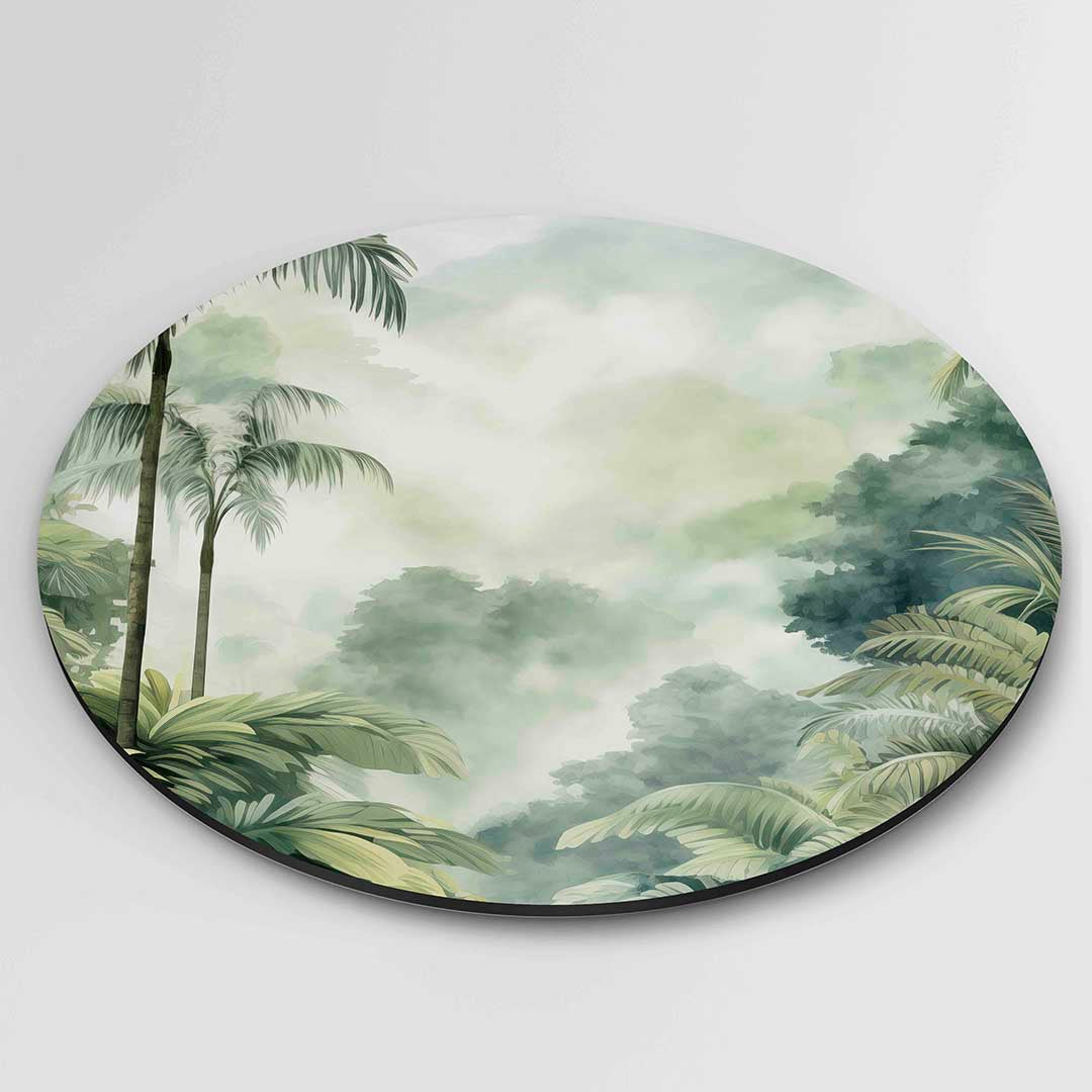 Tropische bladeren – moderne ronde wanddecoratie met vrouwelijk portret