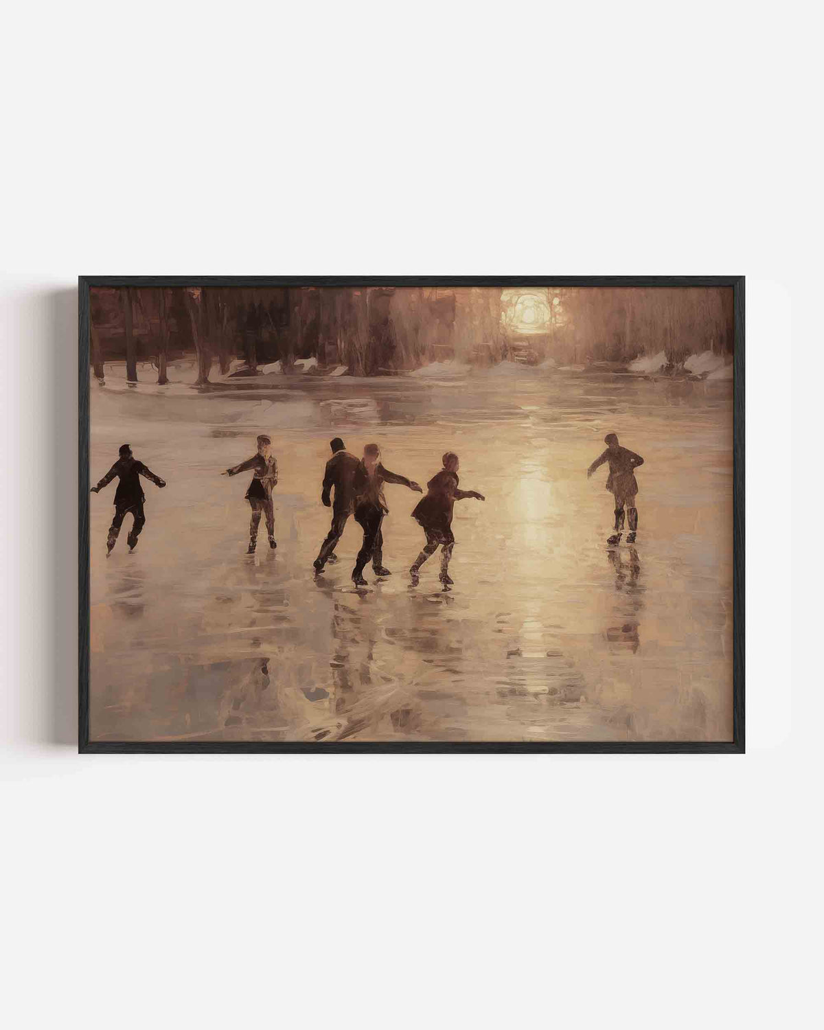 Schaatsers bij zonsondergang – hedendaagse illustratie poster in landscape formaat