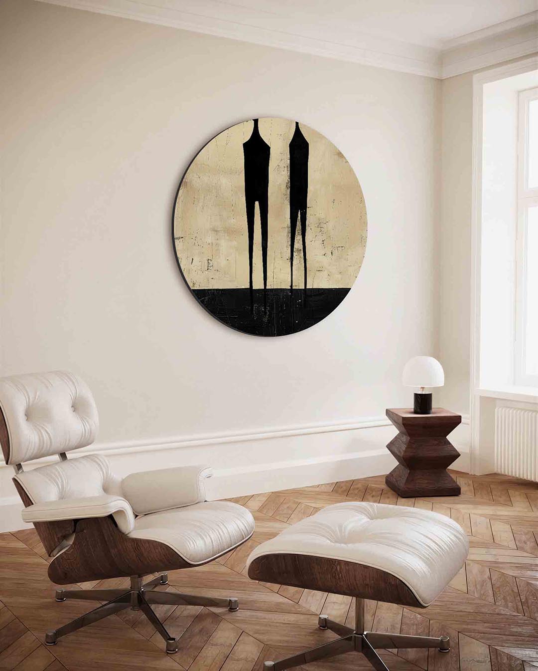Twee figuren – moderne ronde wanddecoratie met vrouwelijk portret