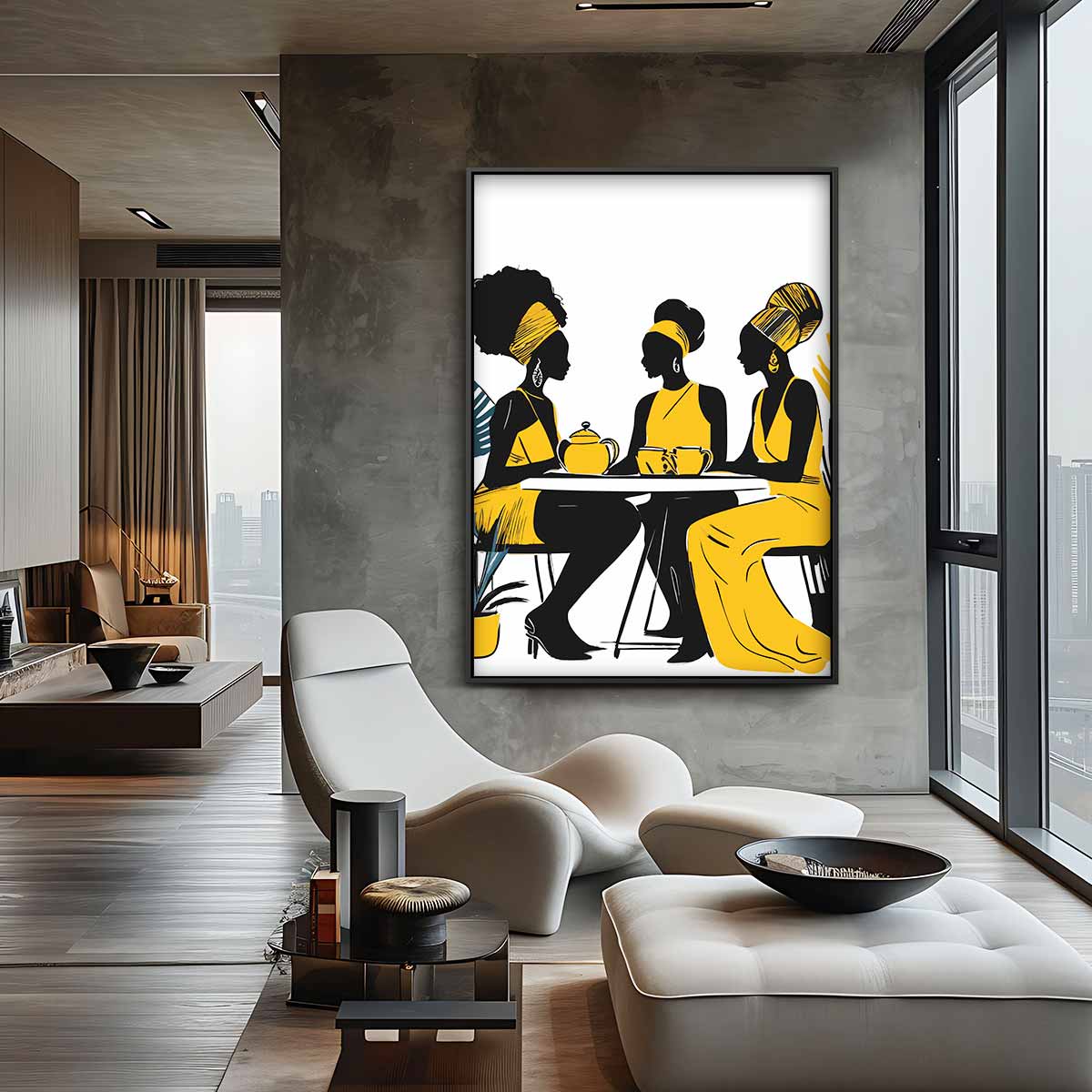 Gezellig Koffieklets Tafereel – canvas wanddecoratie in portret formaat