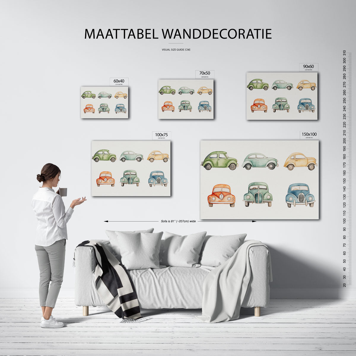 Kleurrijke auto illustraties – Speelse – moderne liggende wanddecoratie