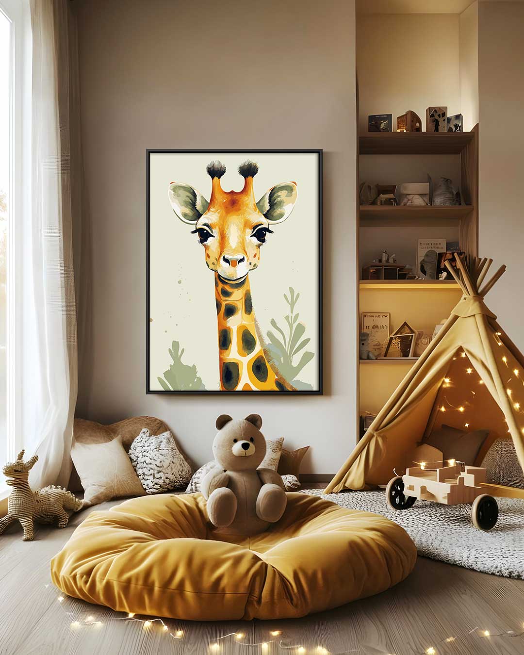 Vrolijke Giraffe Portret – modern portret kunstwerk van WallArtistic