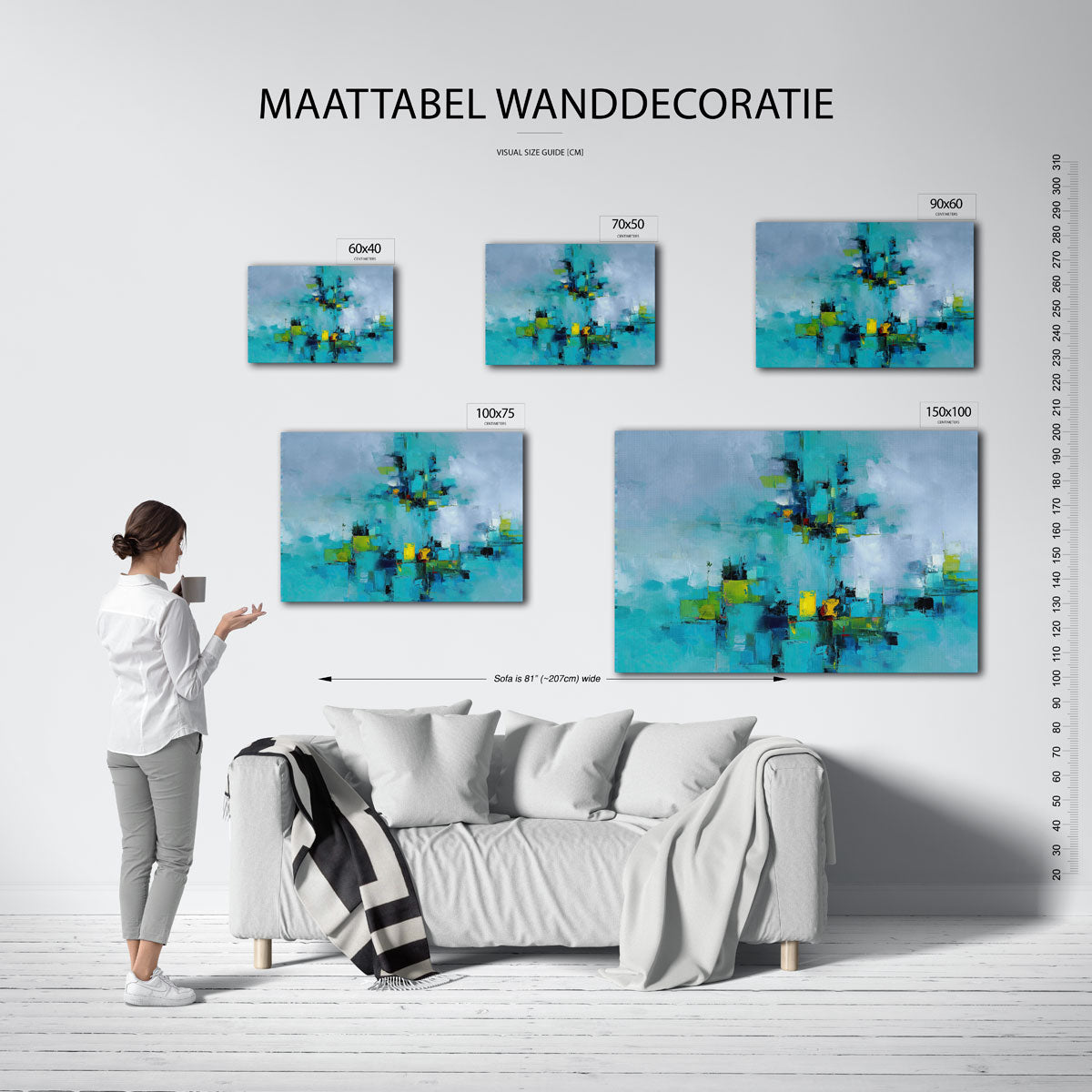 Kleurrijke compositie – moderne liggende wandkunst
