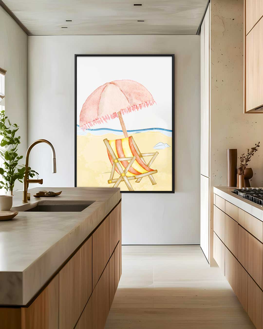 Zomerse Stranddag – kunstwerk met zwarte baklijst
