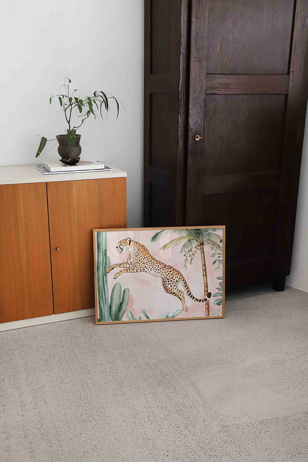Springende cheetah – dierenillustratie als landscape poster