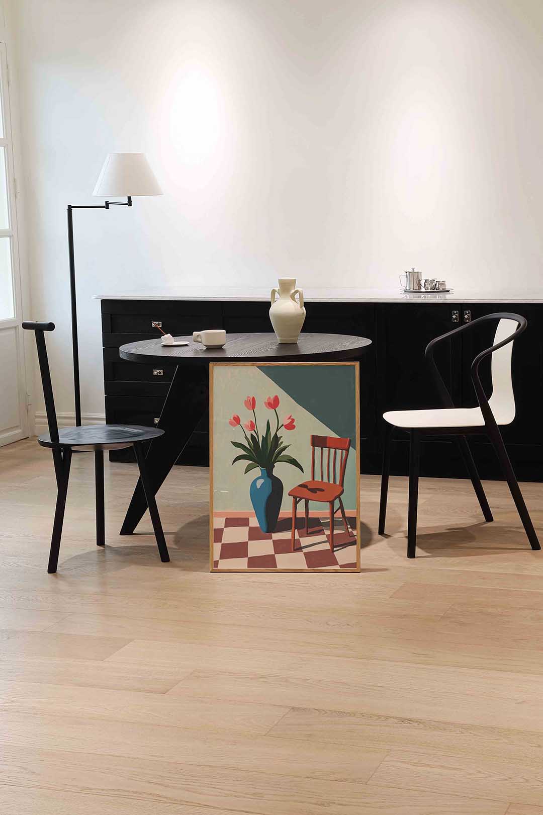 Bloemen en stoel – moderne wandkunst als portret poster
