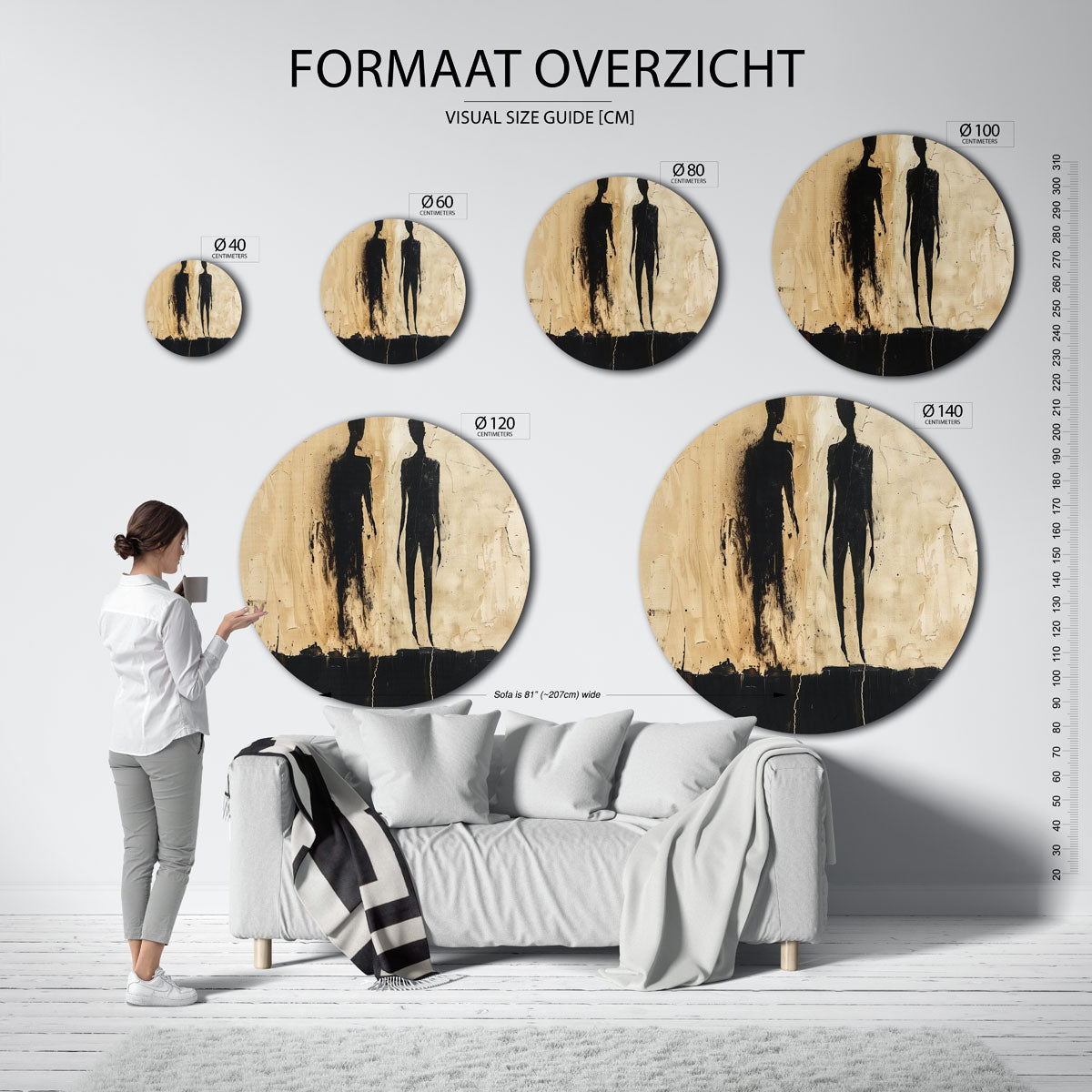 Twee silhouetten – ronde muurdecoratie met vrouwelijk portret