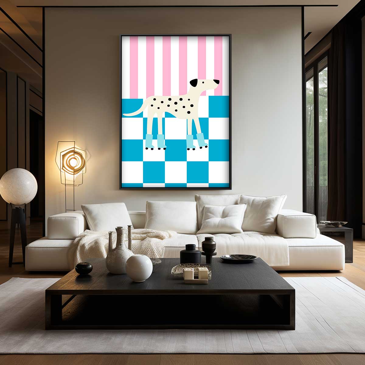 Rollende Dalmatiër – canvas wanddecoratie in portret formaat