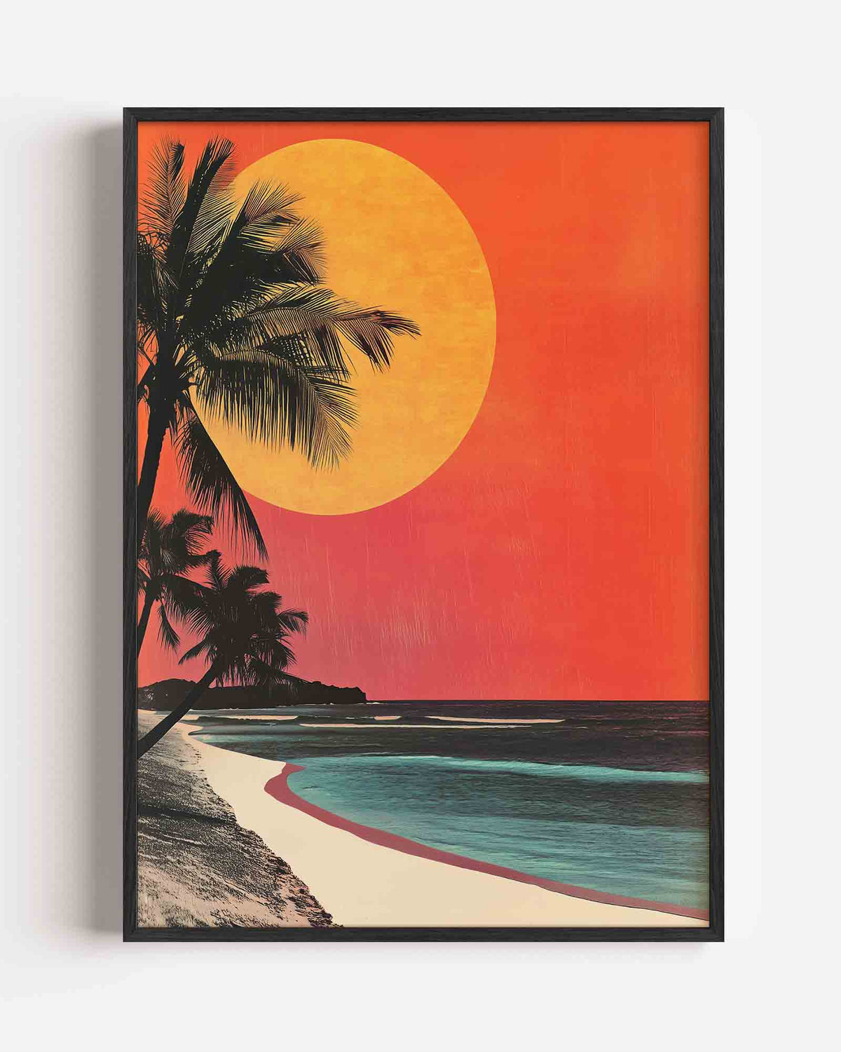 Palmboom en zonsondergang – surrealistische portret poster als wanddecoratie